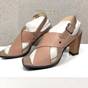 NWT Jimmy Choo AIX 85 shoes Slingback Sandals Tan Leather Criss Cross EU39 |US9